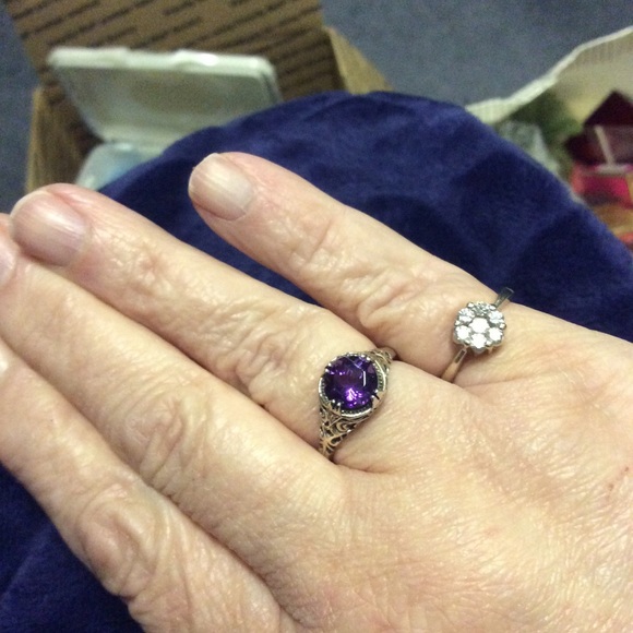 ART DECO STYLE STERLING SILVER AMETHYST RING SZ 9 - Picture 2 of 8